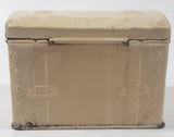 Vintage White Painted 4 3/4" Wide Treasure Chest Style Embossed Metal Recipe Box