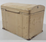 Vintage White Painted 4 3/4" Wide Treasure Chest Style Embossed Metal Recipe Box