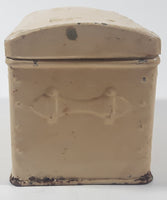 Vintage White Painted 4 3/4" Wide Treasure Chest Style Embossed Metal Recipe Box