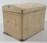 Vintage White Painted 4 3/4" Wide Treasure Chest Style Embossed Metal Recipe Box