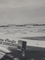 Vintage 1940s Canadian Pacific 274 CF-CPX Douglas C-47 Skytrain (DC-3) with Northwest Industries Ltd In The Background 4 1/2" x 6 1/2" Wood Framed Black and White Photograph Picture