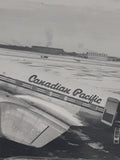 Vintage 1940s Canadian Pacific 274 CF-CPX Douglas C-47 Skytrain (DC-3) with Northwest Industries Ltd In The Background 4 1/2" x 6 1/2" Wood Framed Black and White Photograph Picture