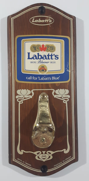 Vintage Labatt's Pilsener Beer 1828 Call for "Labatt's Blue" Metal and Wood Plaque Wall Mount Beer Bottle Opener