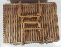 Vintage Large Tightly Woven Bowed Wicker Picnic Basket with Lid