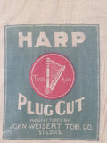 Antique John Weisert Tob Co. St. Louis Harp Plug Cut Cloth Bag 4 1/4" x 7 1/4" Store Advertisement Sign