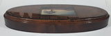 Vintage Great Western Enterprises 16 1/4" Oval Shaped Lacquered Heavy Wood Cribbage Board with Tree and Hilly Sunset Picture