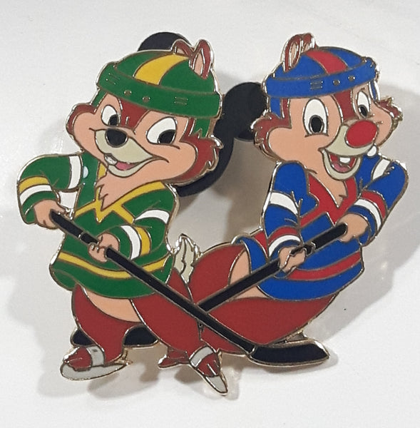 Disney Chip 'n' Dale Ice Hockey Players 1 1/2" x 1 1/2" Enamel Metal Lapel Pin