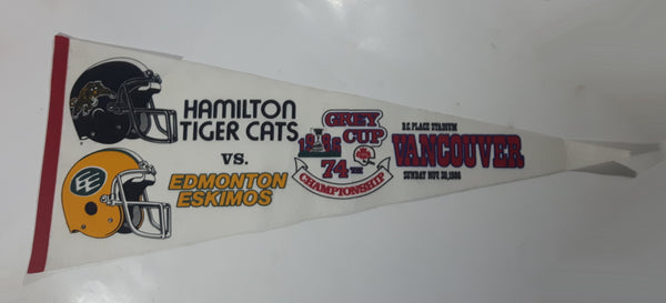 1986 CFL 74th Grey Cup Championship Vancouver Hamilton Tiger Cats vs. Edmonton Eskimos Team Full Size 30" Long Felt Pennant