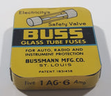 Vintage BUSS Glass Tube Fuses 1 AG-6 Amp Small Tin with 5 New Fuses