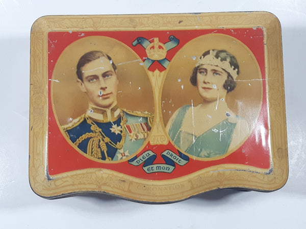 Antique Peek Frean & Co Ltd May 12, 1937 Coronation King George VI Queen Elizabeth The Queen Mother Tall Tin Metal Container