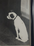 Antique Blackface Man in Top Hat Holding Banjo Leaning on Phonograph with Nipper Dog Statue 11 3/8" x 14 3/8" Framed Black and White Photograph