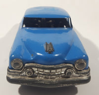 Vintage 1950s SSS Japan Blue Car and Silver Camper Trailer Pressed Steel Friction Toy Car Vehicle