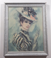 Vintage DAC NY No. 6 1960s John Frederick Lloyd Strevens Victorian Woman In Floral Hat 13" x 16" Framed Painting Litho Print