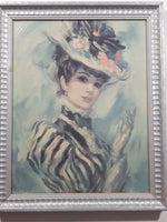 Vintage DAC NY No. 6 1960s John Frederick Lloyd Strevens Victorian Woman In Floral Hat 13" x 16" Framed Painting Litho Print