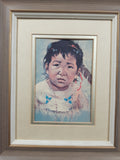 Vintage 1963 Dorothy M. Oxborough First Nations Native Child 12 1/2" x 14 1/2" Framed Painting Litho Print