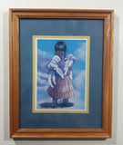 1996 Penni Anne Cross Alawa-sta-we-ches First Nations Native Girl Holding Two White Lambs 9 3/4" x 12 1/4" Framed Greeting Card