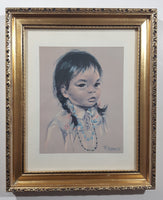 Vintage Dorothy Francis First Nations Native Child 9 3/4" x 11 3/4" Framed Painting Print