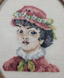 Vintage Victorian Lady 6 1/2" x 8" Oval Framed Cross Stitch Needle Petit Point Picture