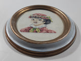 Vintage Victorian Lady 6 1/2" x 8" Oval Framed Cross Stitch Needle Petit Point Picture