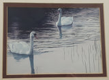 Vintage Robert Bateman Evening Idyll White Swans 12 3/8" x 14 3/8" Framed Painting Print