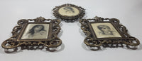 Set of 3 Vintage Giuseppe Tarantino Silk Pictures in Ornate Brass Metal Frames Made in Italy