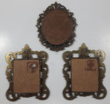 Set of 3 Vintage Giuseppe Tarantino Silk Pictures in Ornate Brass Metal Frames Made in Italy