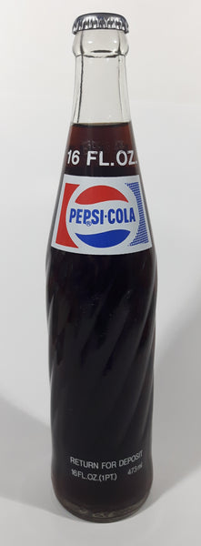 Vintage 1970s Pepsi-Cola Pepsi One Pint 16 Fl oz 473mL 11" Clear Glass Money Back Bottle Still Full