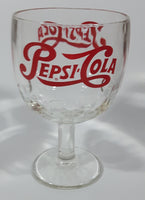 Vintage Pepsi-Cola Soda Pop 6" Tall Heavy Glass Large Goblet Style Stemmed Cup With Red Lettering