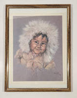 Vintage 1964 Dorothy M. Oxborough First Nations Native Child 12 1/2" x 14 1/2" Framed Painting Matte Print