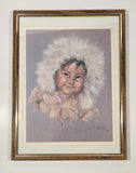 Vintage 1964 Dorothy M. Oxborough First Nations Native Child 12 1/2" x 14 1/2" Framed Painting Matte Print