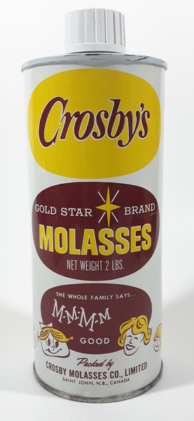 Vintage Crosby Gold Star Brand Molasses Net Weight 2 LBS. The Whole Family Says... M-M-M-M Good 7 5/8" Tall Metal Can