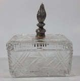 Vintage Pinwheel Crystal Glass Cigarette Box with Ash Tray Lid Brass Metal Torch Shaped Handle