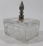 Vintage Pinwheel Crystal Glass Cigarette Box with Ash Tray Lid Brass Metal Torch Shaped Handle