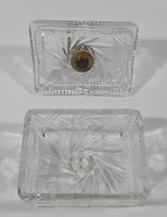 Vintage Pinwheel Crystal Glass Cigarette Box with Ash Tray Lid Brass Metal Torch Shaped Handle