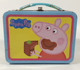 2016 Peppa Pig Eating Cake Miniature Small Embossed Tin Metal Lunch Box Container