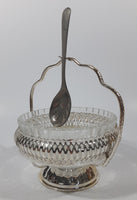 Vintage Mayell Glass Condiment Serving Dish in Silver Plated Basket Holder with Spoon