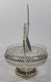 Vintage Mayell Glass Condiment Serving Dish in Silver Plated Basket Holder with Spoon