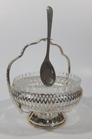 Vintage Mayell Glass Condiment Serving Dish in Silver Plated Basket Holder with Spoon