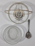 Vintage Mayell Glass Condiment Serving Dish in Silver Plated Basket Holder with Spoon