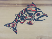 Red and Black Spirit Salmon Fish Native Aboriginal Art 10 5/8" Long Wood Box with Sliding Lid