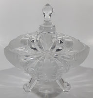 Vintage Hand Cut 24% Leaded Crystal Glass 5 3/4" Tall Tri-Footed Candy Dish Bowl with Lid Made in Yugoslavia