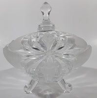 Vintage Hand Cut 24% Leaded Crystal Glass 5 3/4" Tall Tri-Footed Candy Dish Bowl with Lid Made in Yugoslavia