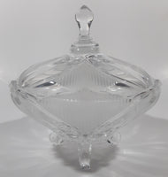 Vintage Hand Cut 24% Leaded Crystal Glass 5 3/4" Tall Tri-Footed Candy Dish Bowl with Lid Made in Yugoslavia