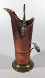 Vintage Lions Head Copper and Brass 7 1/2" Tall Ash Scuttle Bucket with Delft Blue Porcelain Hand Painted Handle