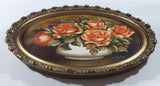 Vintage Original 1981 A. Froese Pink Rose Flower Bouquet in White Planter Vase Still Life Oil Painting Oval Shaped 19" x 23" Gold Ornate Carved Wood Frame