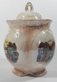 Rare Vintage Old Coach House York Woolhampton Bristol Stratford Iridescent White Peach 7 1/2" Tall Jar with Lid
