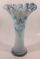 Blue and White Coral 11 1/4" Art Glass Vase