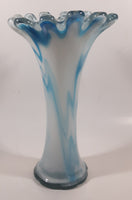 Blue and White Coral 11 1/4" Art Glass Vase