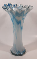 Blue and White Coral 11 1/4" Art Glass Vase