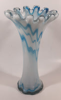 Blue and White Coral 11 1/4" Art Glass Vase